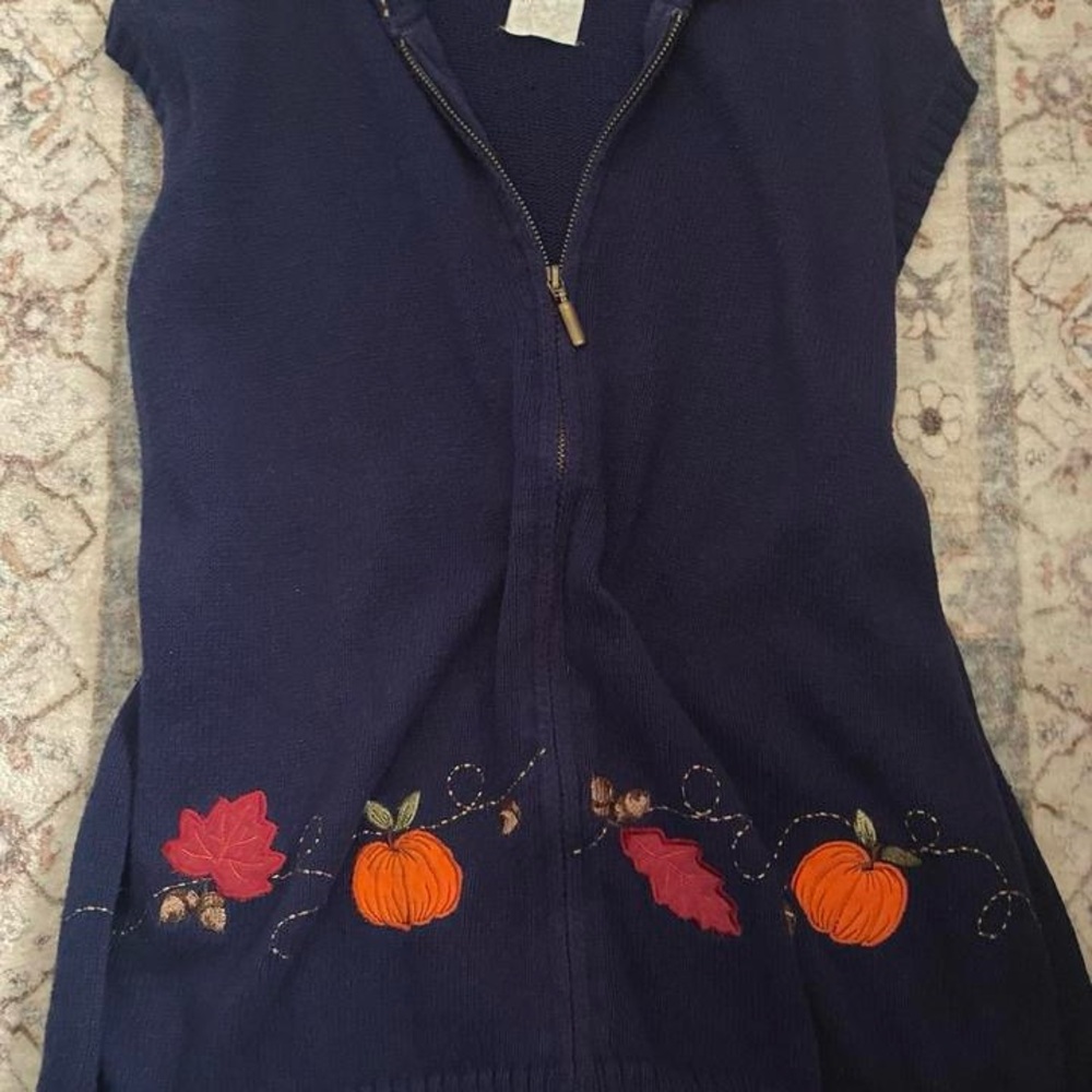 Southern Lady Navy Vest with Pumpkin Embroidery